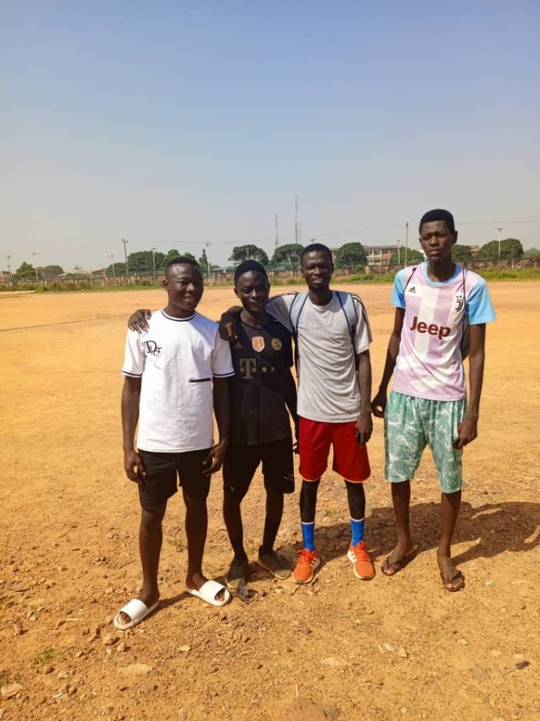 young footballers training on a field